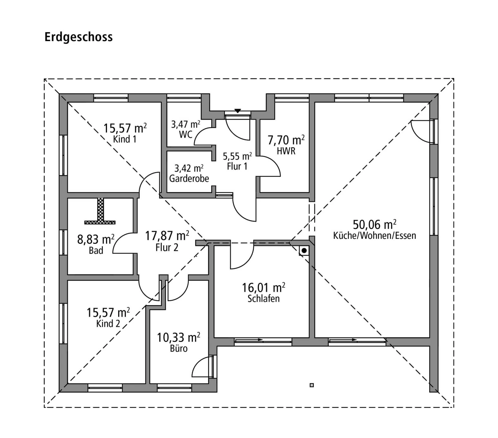 Erdgeschoss-Grundriss des Ytong-Bungalows BGL 154