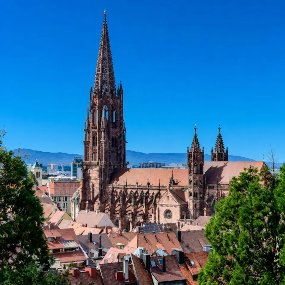 Freiburger Münster über den Dächern der Altstadt